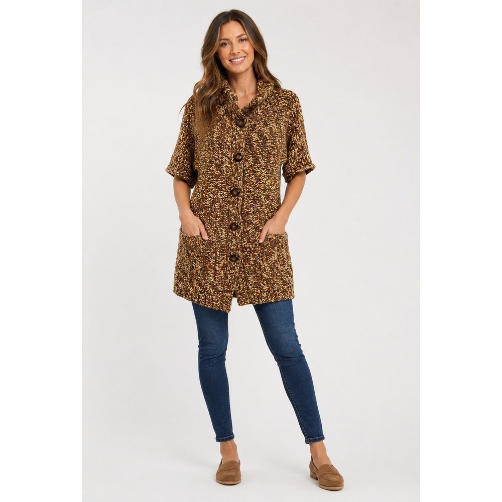 Tabitha Anthro Cardigan Sweater Womens Medium Wool Blend High Neck Pockets Fuzzy